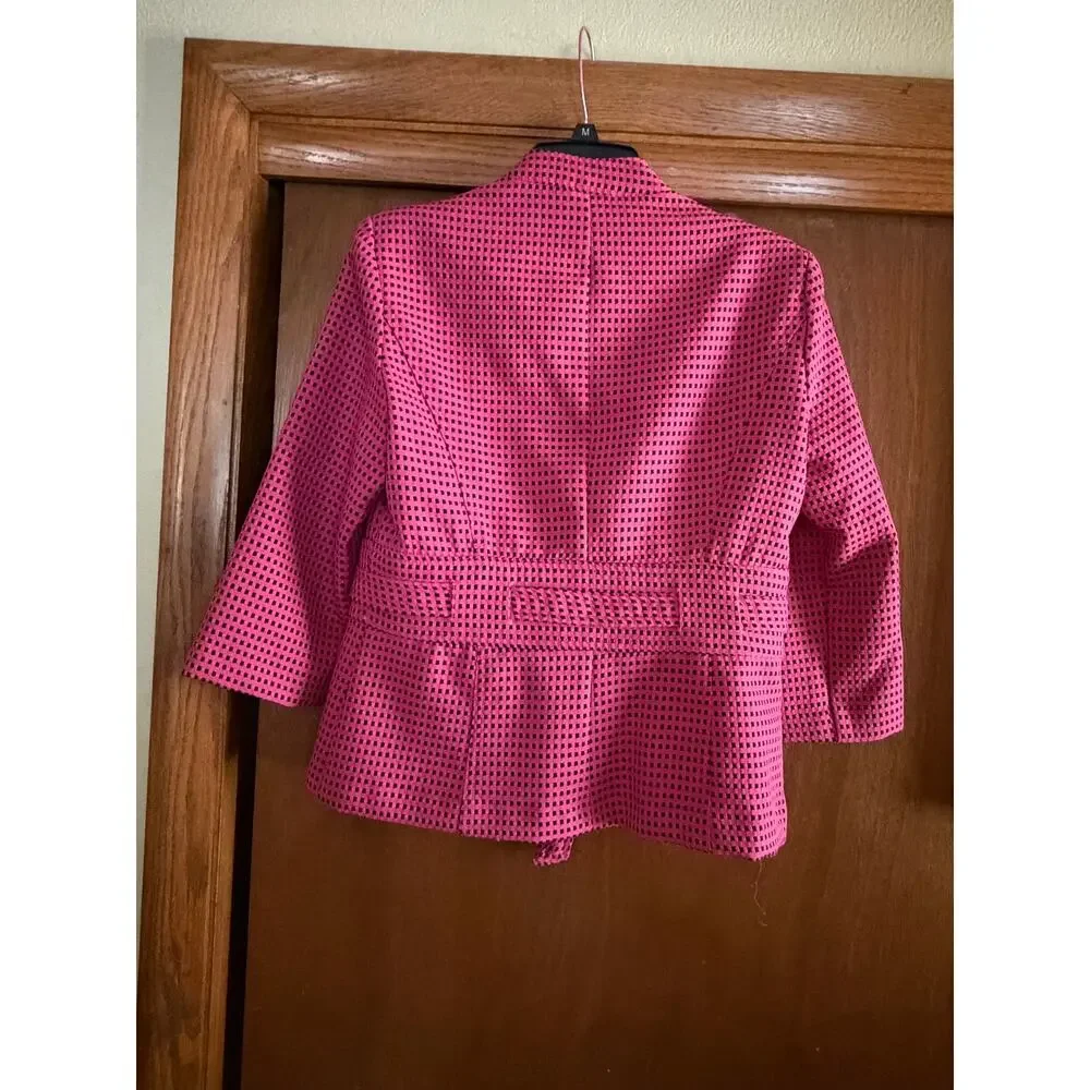 T Milano Women’s 2 Piece Skirt Suit Pink Black Textured Jacket Set Size 6